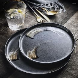 Plates Japanese Art Ceramic Black Western Steak Plate Modern Kitchen Retro Round 10-inch Dessert Sushi Salad Commercial Tableware