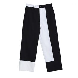 Women's Pants & Capris Hit Color Design Black And White Patchwork Long Straight High Waist Zipper Ladies Stylish Streetwear Trousers