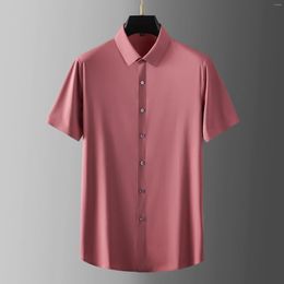 Men's Casual Shirts Minglu Summer Grey Male Luxury Short Sleeve Solid Colour Soft Silky Mens Dress Fashion Slim Fit Man