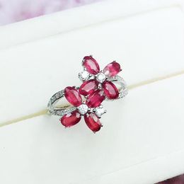 Cluster Rings Natural Real Ruby Flower Ring Per Jewelry 925 Sterling Silver 3 5mm 0.35ct 8pcs Gemstone Fine J2011510