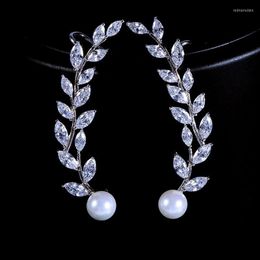 Stud Earrings Fashion Cubic Zirconia Crystal Long Drop Leaf For Elegant Women CZ Bridal Wedding Jewelry Accessories