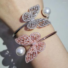 Bangle Butterfly Luxury Zirconia 2023 Bracelet For Women Crystal Open Arm Cuff Party Gift Jewellery Copper Material