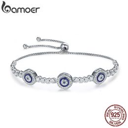 Chain Genuine 925 Sterling Silver Luxury Round Blue Evil Eyes Clear Cubic Zircon Crystal Tennis Bracelet Jewellery SCB002 230113