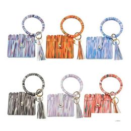 Party Favor Pu Leather Card Bag Keychains Bracelet Keychain Wallet With Tassels String Bangle Key Ring Holder Wristlet Handbag Drop Dhtm7