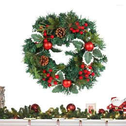 Decorative Flowers Christmas Wreath 35cm Artificial Pine Cone Red Fruit Winter Festival Front Door Hanger Decorations