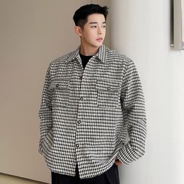 Men's Jackets Fashion Casual Plaid Tweed Jacket Male 2023 Loose Lapel Single Breasted Long Sleeve Oversized Coat Autumn Winter