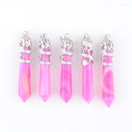 Pendant Necklaces 5Pcs/Lot Myth Dragon Wrapped Top Pendants Natural Stone Plum Red Stripe Agate Jewellery DIY Suspension Charms Amulet IN4537