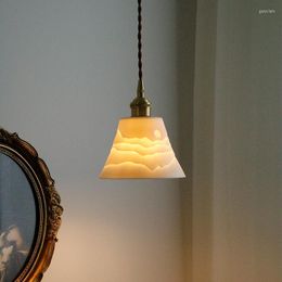 Pendant Lamps Japanese Creative Vintage Ceramic LED All Copper Chandelier Nordic Restaurant Bedroom Bedside Brass Small Lights