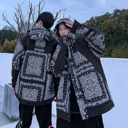 Men's Down Women/men Print Oversized Street Parka Couple Harajuku Thick Warm Hip Hop American Coat Winter Russia Padded Jacket
