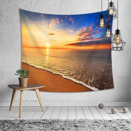 Tapestries Nordic Style Sunset Wave Scenic Bohemian Tapestry Wall Hanging Carpet Rugs Rug Blanket Sandy Beach Throw Home Decor
