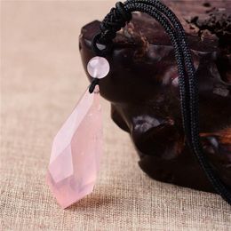 Pendant Necklaces Natural RoseQuartz Pink Rock Crystal Wand Reiki Healing Energy Stone Lucky Love Gift Men Women Jewellery Necklace