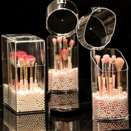 Storage Boxes & Bins Acrylic Makeup Brush Holder With Lid Dustproof Rack Transparent Beauty Organiser Pencil Box