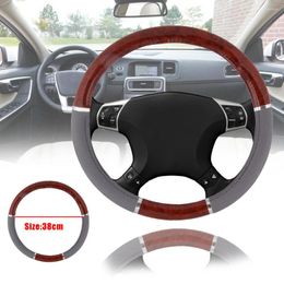 Steering Wheel Covers Universal Wood Grain Cover For Car SUV Auto Lux Grip Gray Syn Leather Comfortable Styling Most Vehicle