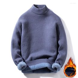 Men's Sweaters Men's Sweater Half High Collar Thickened Jersey Plush South Korean Style Solid Under Knitwear One Piece Christmas