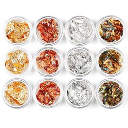 Nail Art Kits Pots Gold Silver Bronze Glitter Foil Sticker Gel Adhesive Glue Transfer Paillette Flake Full Cover Laser Decal DecorNail