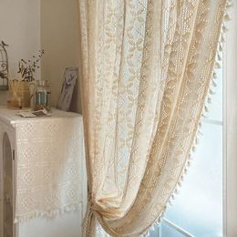 Curtain Handmade Crochet Sheer Farmhouse Retro Knitted Boho Rod Pocket Window Treatment Home Decor For Bedroom Living RoomTJ6861