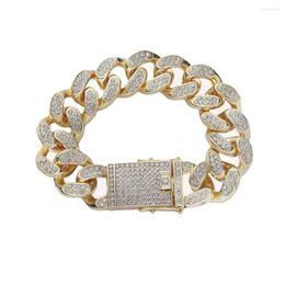 Link Bracelets 20mm Mens Chunky Iced Out Crystal Miami Cuban Bracelet Bling Hip Hop Rock Jewellery Gold Silver Colour for Men Women