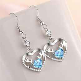 Dangle Earrings & Chandelier Cute Crystal Heart Deer Drop For Women Jewelry Top Grade 925 Sterling Silver Girls Birthday Christmas Gift