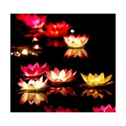 Decorative Flowers Wreaths Artificial Led Candle Floating Lotus Flower With Colorf Changed Lights For Birthday Wedding Party Decor Dhrjo