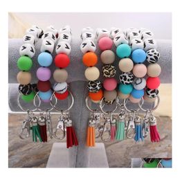 Party Favor Ups Mama Sile Beads Bracelets Keyring Alloy Food Grade Wristbands Beech Tassel Keys Chain Pendant Leather Drop Delivery Dhlpk