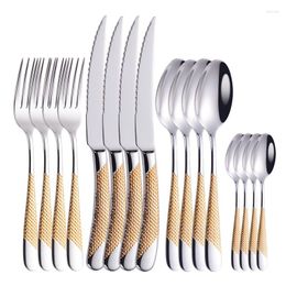 Dinnerware Sets Silver Tableware Stainless Steel Cutlery Set Forks Knives Spoons Kitchen Dinner Fork Spoon Knife Gold 16 Pcs