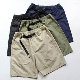 Men's Pants High Quality Basic Solid Color Buckle Belt Overalls Short Summer Loose Thin Casual Men