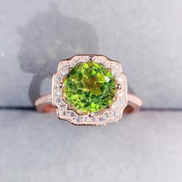 Cluster Rings Round Flower Big Ring Natural Real Green Peridot 925 Sterling Silver 9 9mm 3.5ct Gemstone Fine Jewelry J22781