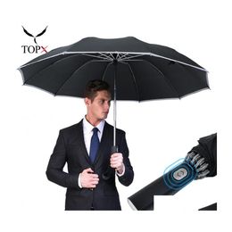 Umbrellas Windproof Matic Umbrella Portable Reflective Strips Rain Reverse 3Fold Men Business Women Male Parasol Drop Delivery Home Dhao5