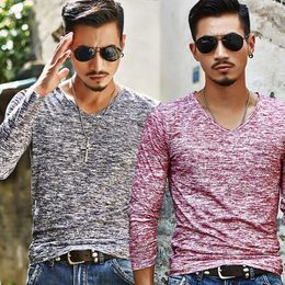 Men's Suits B3321 T Shirts Long Sleeve Print Tops V Neck Slim Tees Shirt Summer Mens Clothing Fashion Tshirt Oversize