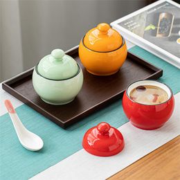 Bowls Ceramic Stew Bowl Household Small Mini Pot With Lid For Stewed Bird's Nest And Sea Cucumber Steamed Egg Soup Cup Tableware