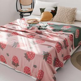 Blankets Summer 4 Layers Breathable Bamboo Fibre Cotton Blanket Gauze Towel Quilt Dual-sided Pattern Bed Sheet Cover Soft