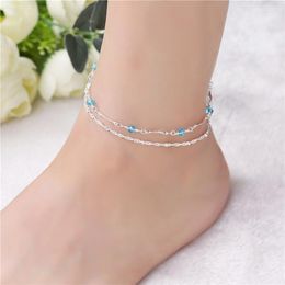 Anklets Huitan Simple Design Chain Ankle Bracelet For Female Metal Silver Colour Foot Anklet Fashion Versatile Women Jewellery High Quality