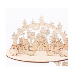 Party Decoration 1Set 2 Types Christmas Series Creative Wooden Desktop Decorations Kids Gifts Diy Toys Wood Crafts Year Home Supplie Dhchm