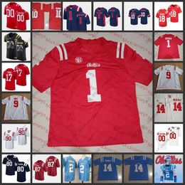 American College Football Wear 2022 NCAA Custom Stitched Ole Miss Rebels Football Jersey 1 A. J. Brown 14 Bo Wallace 10 Jor dan Ta'amu 74 Greg Little Jerseys #9 Dawson