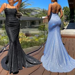 Casual Dresses Square Collar Satin Maxi Dress Long Train Mermaid Sleeveless Evening Party Tank Stretch Black Floor Length Gown