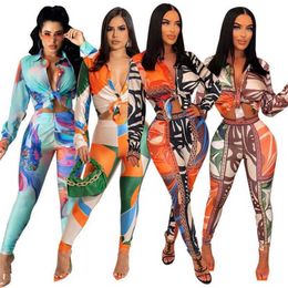 Women Sexy Two Piece Pants Set Designer 2023 New Pattern Printed Fashion Suit Fall And Spring Outfits 4 Colours S-XXL