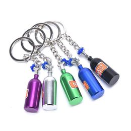 Keychains 1PCS Car Turbo NOS Keychain Nitrogen Bottle Metal Key Ring Stash Box Storage