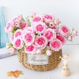 Decorative Flowers Artificial Flower Decoration Silk Rose Peony 5 Big Head Bud Marriage Bouquet High Quality Fake Christm