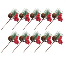 Decorative Flowers Berry Stems Holly Christmas Picks Tree Red Simulatedartificial Pine Twig Stem Bouquets Pick Decorations Stick Faux Flower