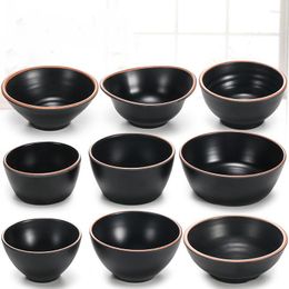 Bowls Melamine Tableware Rice Bowl Black Threaded Plastic Household Noodle Breakfast Dessert Kitchen Pickle Dish
