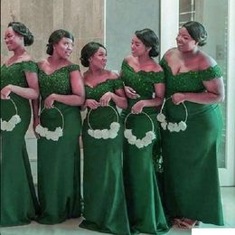 Green Mermaid Bridesmaid Dresses With Appliques Beads African Women Boat Neck Formal Long Wedding Party Dress Vestidos