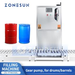 ZONESUN Packing Machine Drum Filler Gear Pump Liquid Oil Rust Remover Chemicals Barrel Weigh to Fill Machine Roller Conveyor ZS-YTW250L