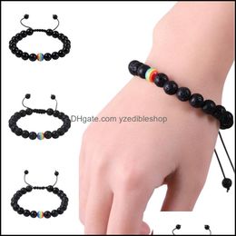 Urok bransolety 7 Chakra Rainbow Bracelet Black Lava Stone Stone Beaded 8 mm Aromaterapy Bangle Women Yoga Akcesoria M19 Dhefg