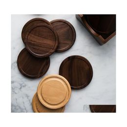 Mats Pads Wooden Coasters Black Walnut Cup Mat Bowl Pad Coffee Tea Dinner Plates Kitchen Home Bar Tools Drop Delivery Garden Dinin Dhl52