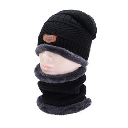 Berets Winter Unisex Ski Cap Scarf Set Warm Knitted Skullies Beanies Fleece Lined Windproof Neck Warmer Outdoor Hats Suit