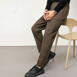 Men's Suits Men 2023 Autumn Winter Long Wool Tweed Trousers Male Office Straight Pants Retro Business Casual Suit W170