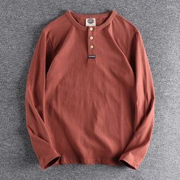 Men's Polos 8031 America Style Vintage Henrry Shirt Winter Fall Fashion Long Sleeve Loose Casual T-shirt Teens Classical Versatile Pullovers