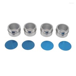 Storage Bottles 4Pcs Magnetic Spice Jars Design Stainless Steel Clear Sift Pour Lids Tins For Seasoning