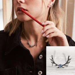 Pendant Necklaces Deer Antler Moonstone Chain Necklace Antique Silver Color Statement Charm Horns Boho Jewelry Christmas Gifts