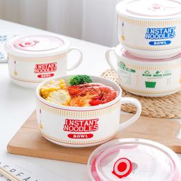 Bowls Creativity Lid Ceramics Instant Noodle Porridge Bowl Young Girl Dorm Room Student Office Super Large Japanese Cup Lunch Mug